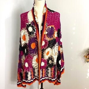 VINTAGE PERLINA HANDMADE CROCHET SHAWL WRAP SCAF SILK BLEND BOHO ARTSY 70x27”